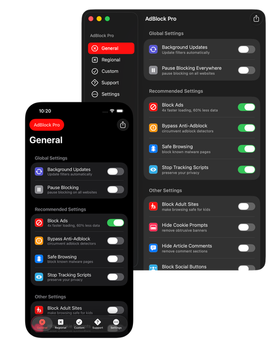 AdBlock Pro Light Mode iPhone & Mac App