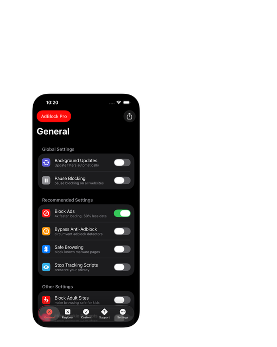AdBlock Pro Light Mode iPhone App