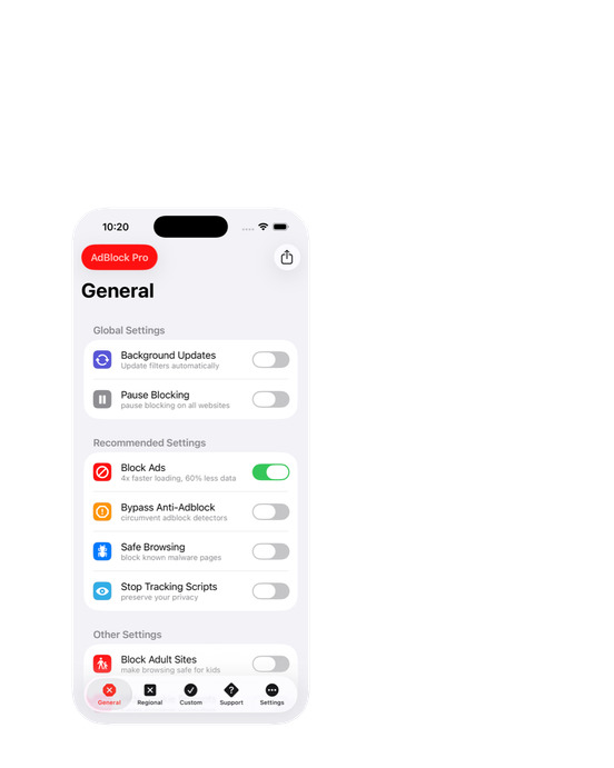 AdBlock Pro Dark Mode iPhone App