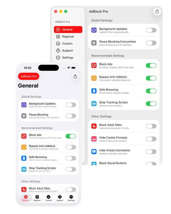 AdBlock Pro Dark Mode iPhone & Mac App