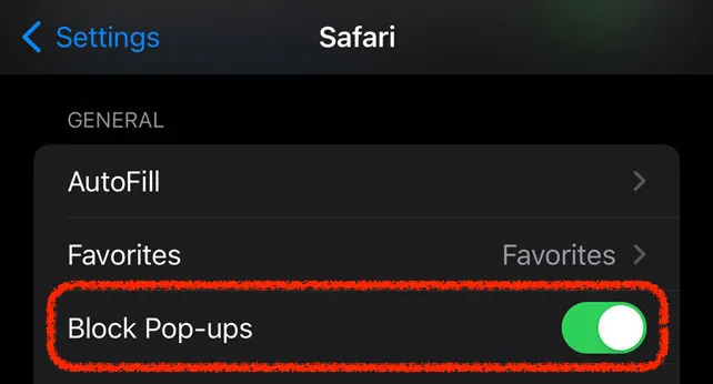 iOS / iPadOS Popup Settings